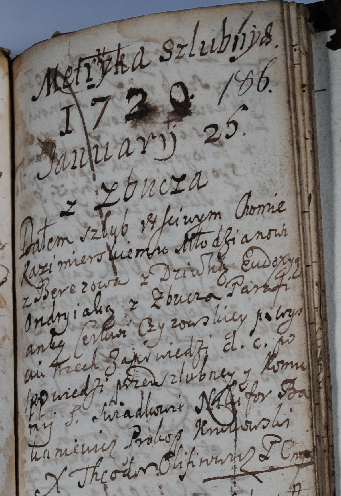 Шлюбні метрики з парафії в Чижі з 1730 р., ч. І