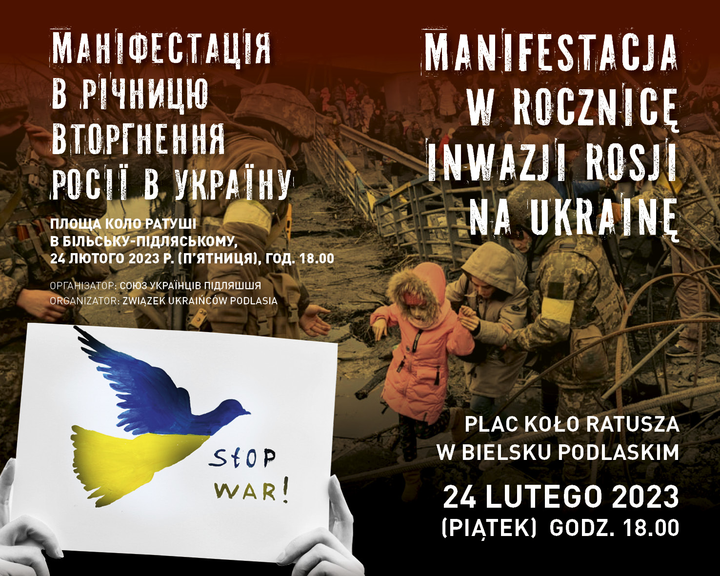 Manifestacja w Bielsku Podlaskim w rocznicę inwazji Rosji na Ukrainę