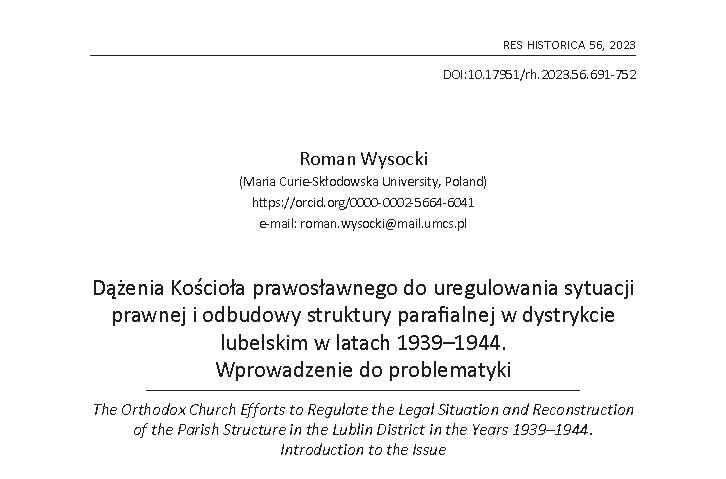 Стаття голови Наукової ради ПНІ про відбудову структур Православної Церкви на Холмщині та Південному Підляшшя у 1939-1944 роках